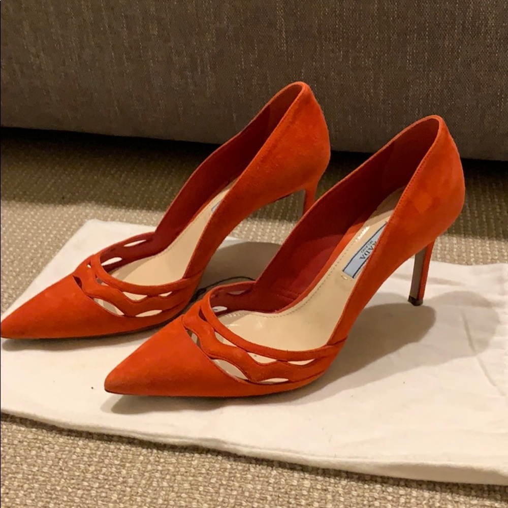 Prada suede wave cutout pumps